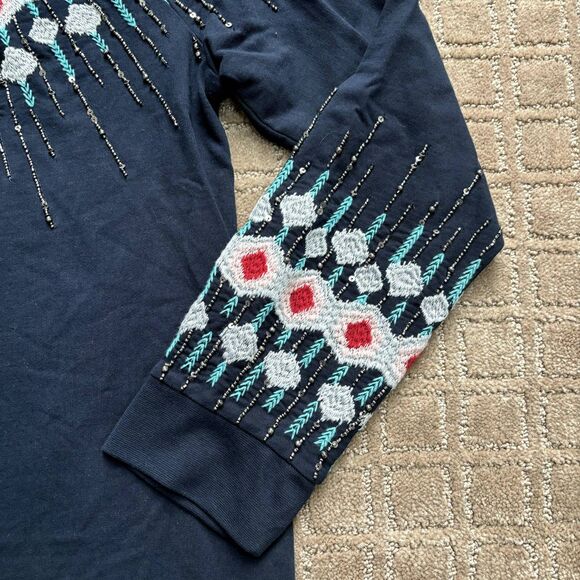 Soft Surroundings Embroidered Fair Isle Icelandic Sweater XL Nordic Beaded Cowl - Picture 5 of 12